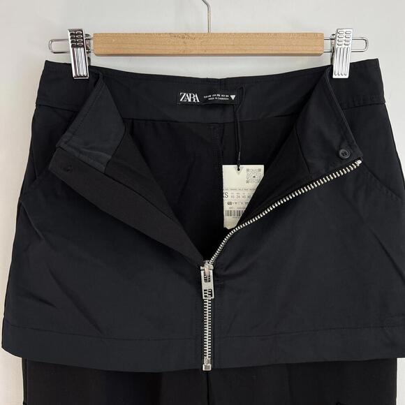Brand New Zara Women's XS Black Skirt Front Full Zipper Wide Leg Pants 4391/507 - Picture 5 of 13